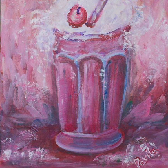Original "Pink Cherry Soda" acrylic painting by Davila, 11"x14" - Picture 2 of 2